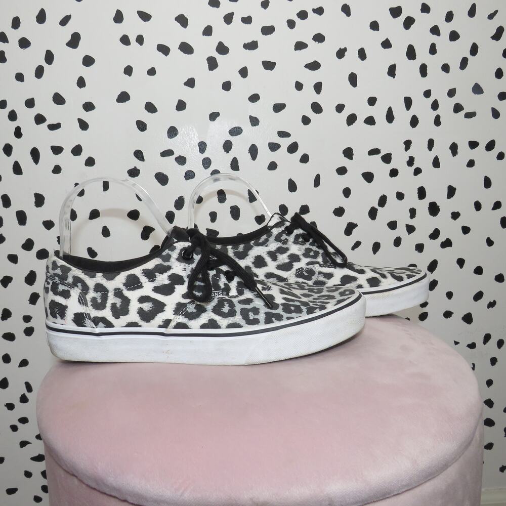 Vans White Snow Leopard Print Low Top Sneakers - Picture 2 of 8